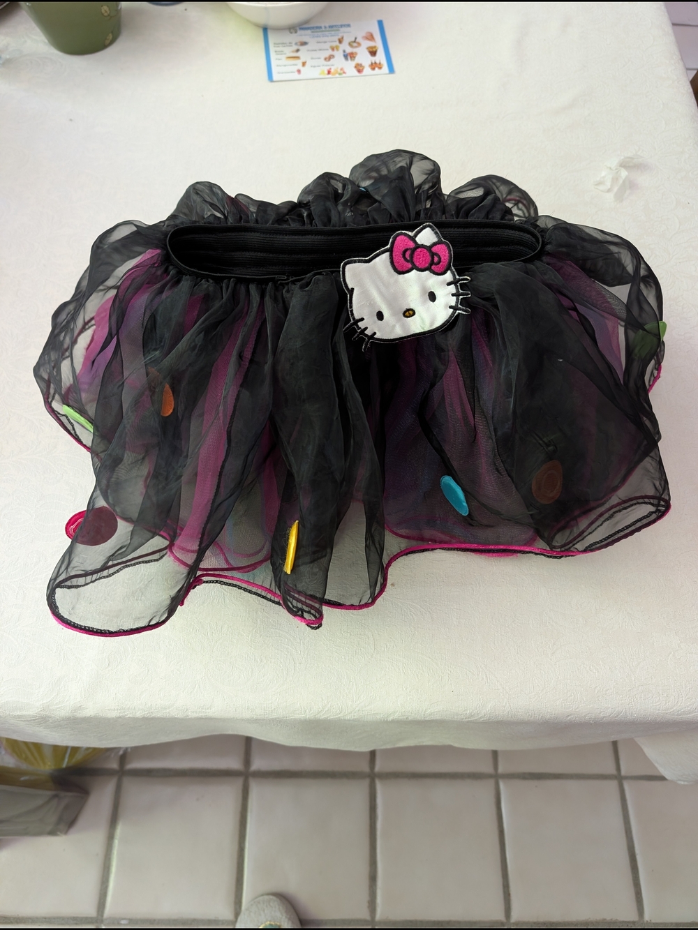Hello Kitty Girls Tutu Tulle Skirt Elastic Waist Black Pink Green Patch